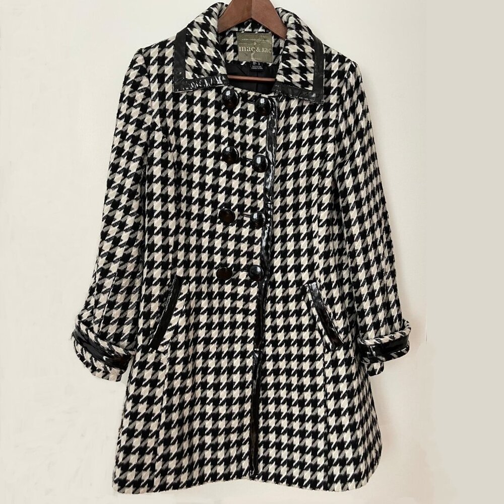 Mac & Jac Women Black & White Houndstooth Coat, Size L